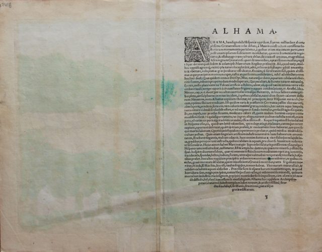 Old map of Alhama (Andalusia) (verso) by Braun and Hogenberg, 1575