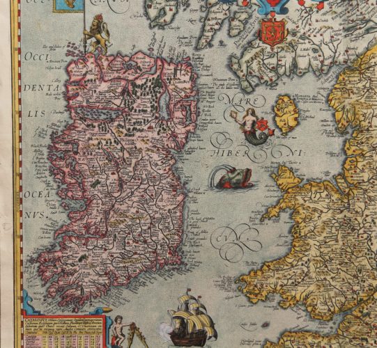 Old map of British Isles - Angliae et Hiberniae Accurata Descriptio (detail Ireland) by Ortelius/Vrients, 1608