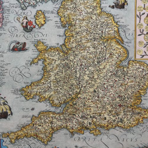 Old map of British Isles - Angliae et Hiberniae Accurata Descriptio (detail) by Ortelius/Vrients, 1608