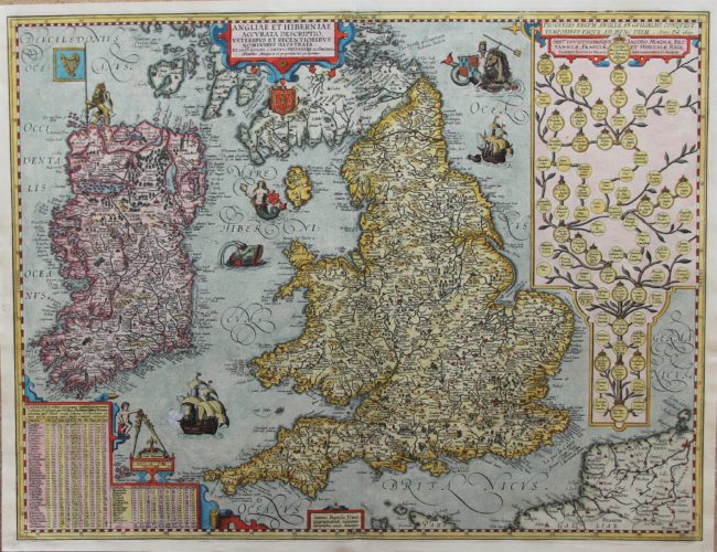 Old map of British Isles - Angliae et Hiberniae Accurata Descriptio by Ortelius/Vrients, 1608