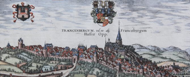 Old map of Frankenberg on the Eder (detail) by Braun and Hogenberg, 1581