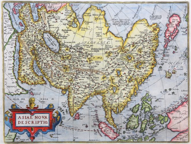 Old 16th century map of Asia by Ortelius, published in his Theatrum Orbis Terrarum in 1598 (Dutch edition)