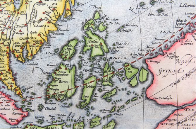 Old 16th century map of Asia (detail of the Philippines) by Ortelius, published in his Theatrum Orbis Terrarum in 1598 (Dutch edition)