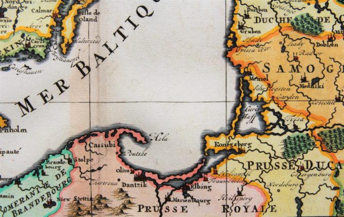 Old map of Scandinavia and the Baltics (detail Koenisgsberg) by Henri Chatelain, 1719, Atlas Historique