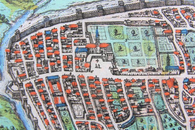 old map (16th century of Caiazo (Campania) (detail 2) by Braun and Hogenberg (1596/1598)