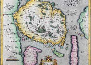 Old map of Fyn (Funen, Denmark) made by Mercator, published by Jodocus Hondius