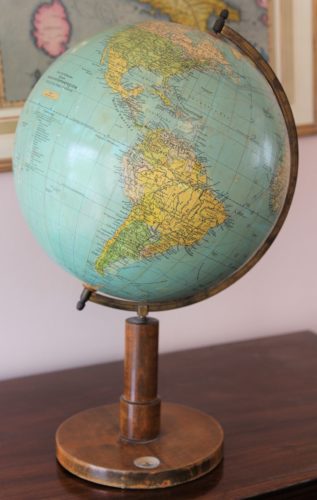 Old globe in Dutch (33 cm diameter) by Prof Dr A Krause, ca 1930 (detail South Amreica)