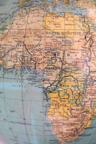 Old globe in Dutch (33 cm diameter) by Prof Dr A Krause, ca 1930 (detail Africa)