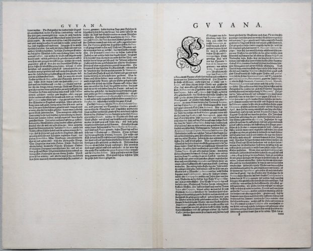 Old map of Guyana with Trinidad and Tobago, Suriname and the mouth of the Amazon River (verso) by Willem Blaeu (17th century)