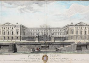 Old large view of the Paris Mint (Hotel des Monnoies) by Claude Poulleau, ca. 1780