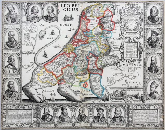 Unique and unrecorded map of the Leo Belgicus by C.J. Visscher, 1641