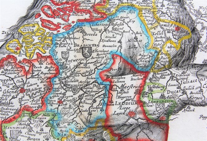 Unique and unrecorded map of the Leo Belgicus by C.J. Visscher, 1641 (detail of Brabant)