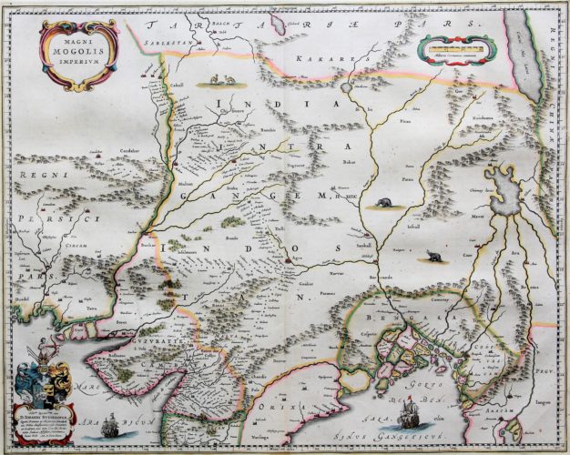 Old 17th century map of Mogol (Mughal) empire by Blaeu