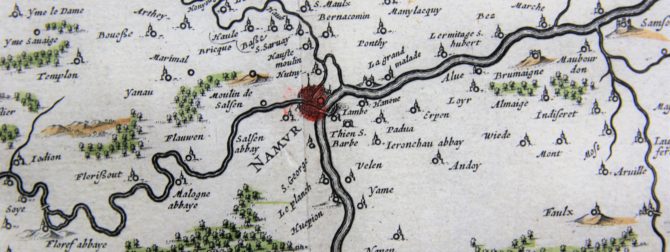 old map (17th century) of Duchy of Namur (detail of Namur) by Blaeu