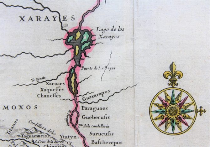 Old map of Paraguay Argentina and Uruguay by Willem Blaeu, 17th century detail 2