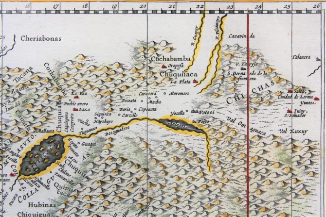 Old map (17th century) (Titicaca lake) of Peru by Joan Blaeu