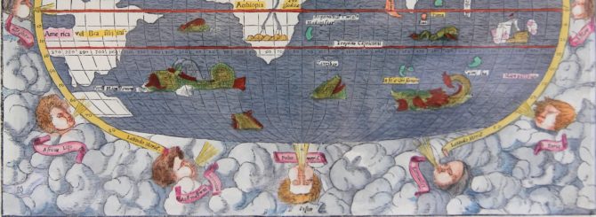 Old 16th century world map (Typus orbis Universalis) by Münster, 1550 (detail south)