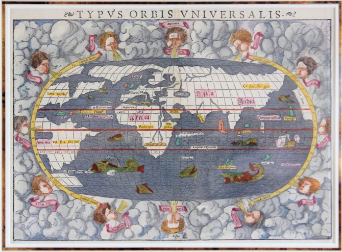 Old 16th century world map (Typus orbis Universalis) by Münster, 1550