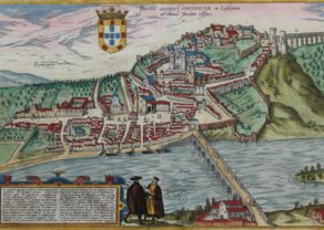 Old original map of Coimbra by Braun Hogenberg