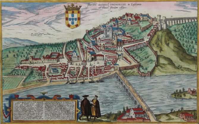 Old original map of Coimbra by Braun Hogenberg