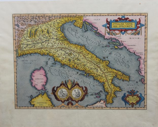 Old original map of ancient Roman Italy by Ortelius