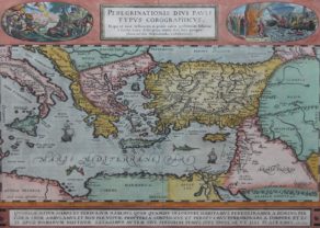 Old original map of the voyages of Paulus by Ortelius