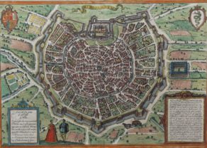 Old original and coloured citymap of Milan by Barun Hogenberg
