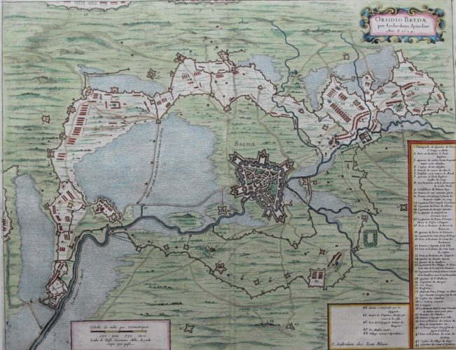 Old map of the siege of Breda in 1624 by Blaeu 1649 or 1652