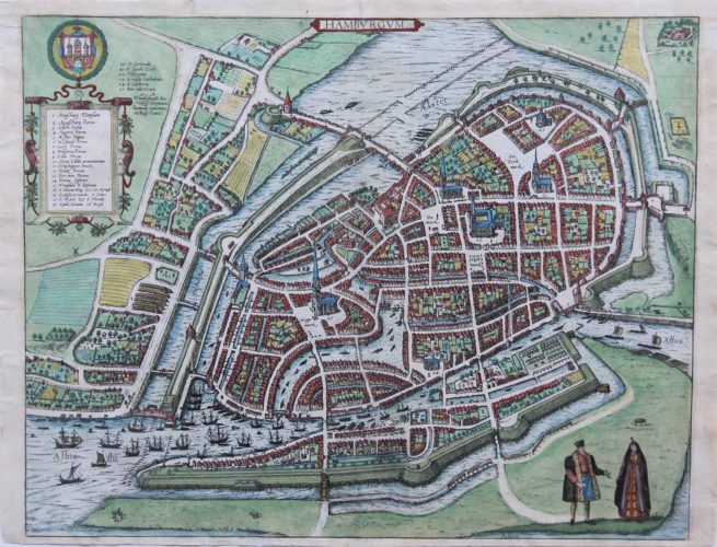 Old original map of Hamburg by Braun and Hogenberg