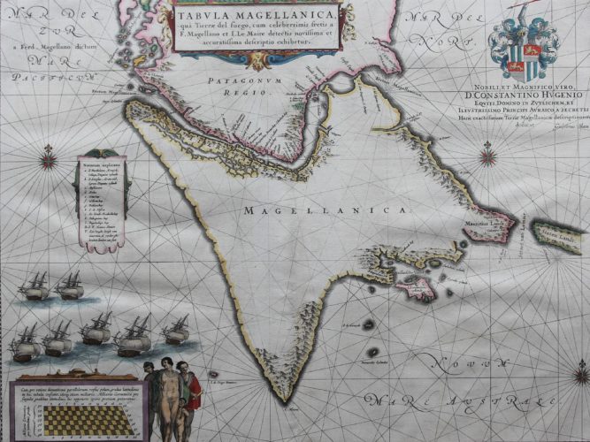 Old 17th century map of the Strait of Magellan by Willem and Joan Blaeu