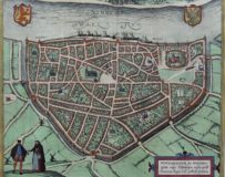 Old coloured view of Nijmegen by Braun and Hogenberg published in 1581