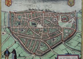 Old coloured view of Nijmegen by Braun and Hogenberg published in 1581