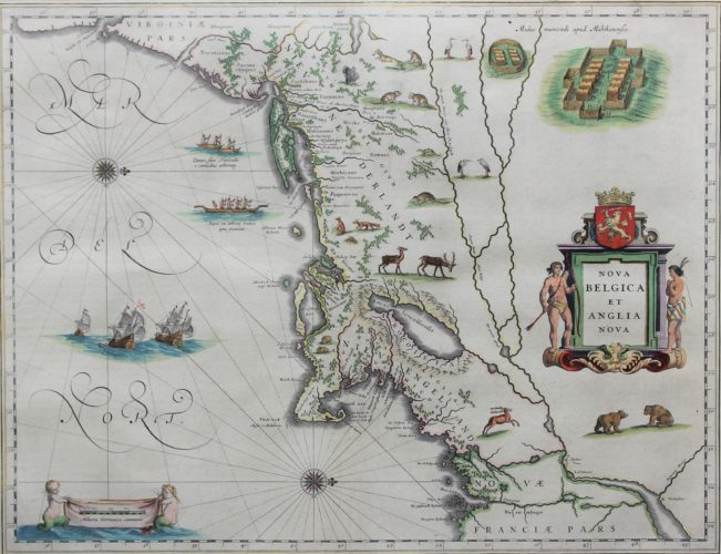 Superb old map of Nova Belgica and Anglia Nova or New York and New England by Willem and Joan Blaeu