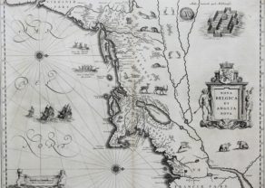 Old black and white map of Nova Belgica et Anglia Nova by Blaeu