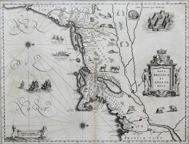 Old black and white map of Nova Belgica et Anglia Nova by Blaeu