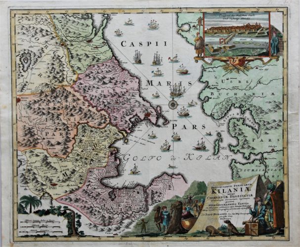 Old nice coloured map of Capsian Sea with parts of Armenia and Azerbaijan by Homann