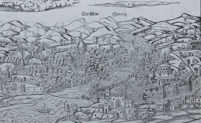 Superb old woodcut view of Firenze or Florence by Muenster 1550