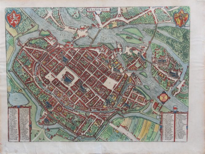 Old original map of Wroclav by Braun and Hogenberg