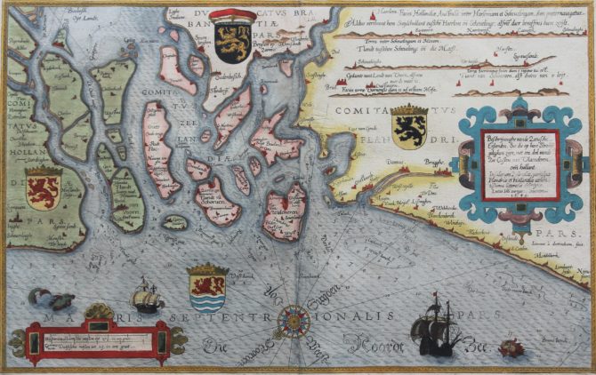 Chart or maritime map of Zeeland and Flanders by Waghenaer 1586