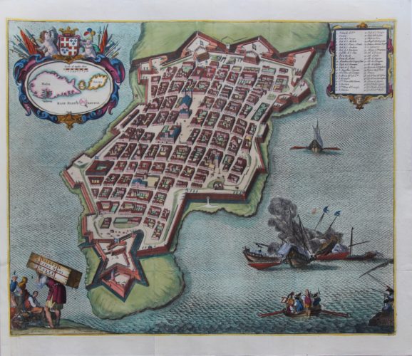 Superb old view of Valetta by Johannes Janssonius published in 1657