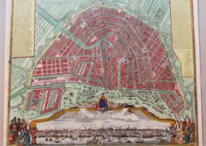Superb old map of Amsterdam with fantastic inset of frog's view by Homann