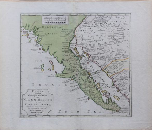 Old map of California and New Mexico by Isaak Tiron published in 1765