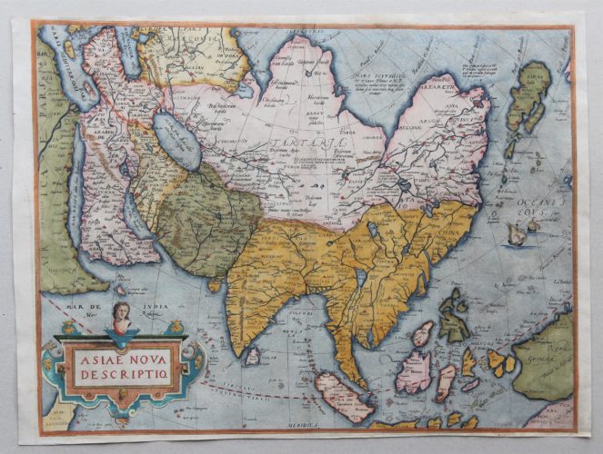 Old map of Asia by Abraham Ortelius published in 1580