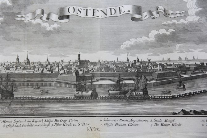 Old and large 17th century view of Ostend by Probst