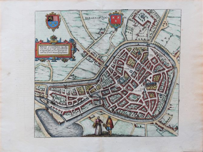 Old map of Bergen op Zoom by Braun and Hogenberg, published in their town atlas