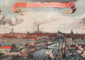 Beautiful large and coloured view of Middelburg by Smallegange of 1696