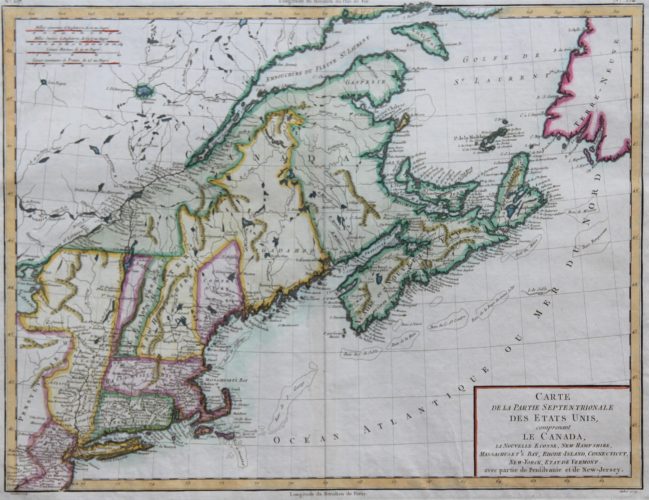 Old map of Northeastern America and Canada by Tardieu