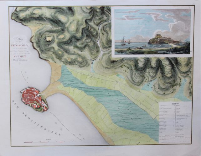Old 19th century map of the peninsula of Peniscola near Valencia
