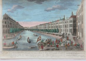 Old 18th century optica print of the Herengracht in Amsterdam by Probst