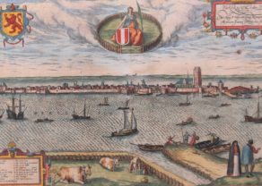 Superb 16th century view of Dordrecht (as an isle) by Braun and Hogenberg